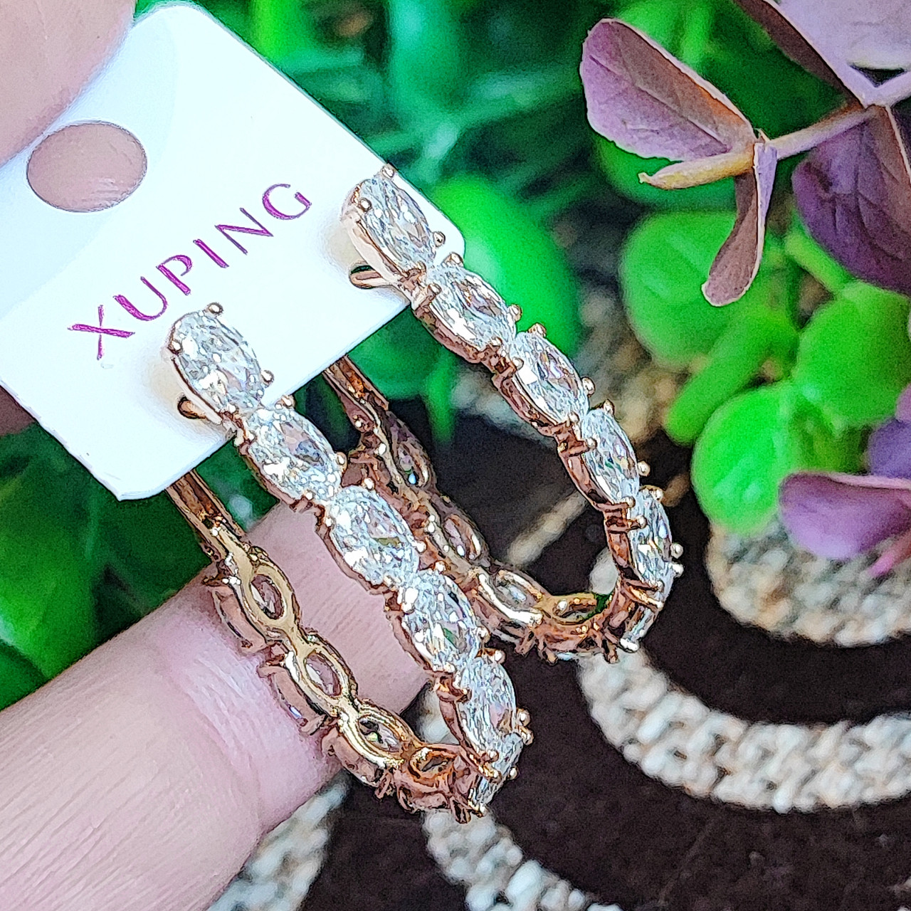 Сережки Xuping довжина 3.5см ширина 4мм медичне золото позолота 18К с1564