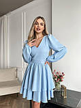 Блакитне плаття вище коліна з подвійною спідницею та пишними рукавами, фото 2
