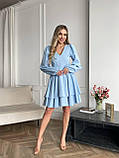 Блакитне плаття вище коліна з подвійною спідницею та пишними рукавами, фото 3
