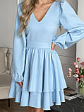 Блакитне плаття вище коліна з подвійною спідницею та пишними рукавами, фото 4