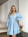 Блакитне плаття вище коліна з подвійною спідницею та пишними рукавами, фото 5