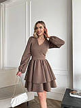 Кавове плаття вище коліна з подвійною спідницею та пишними рукавами, фото 2