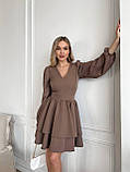 Кавове плаття вище коліна з подвійною спідницею та пишними рукавами, фото 3