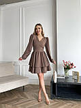 Кавове плаття вище коліна з подвійною спідницею та пишними рукавами, фото 4
