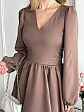 Кавове плаття вище коліна з подвійною спідницею та пишними рукавами, фото 7