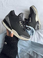 Чорні жіночі шкіряні кросівки Nike Air Jordan 3 “OFF NOIR BLACK” premium  Демісезон Найк аїр Джордан 3
