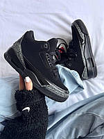Чорні жіночі шкіряні кросівки Nike Air Jordan 3 “BLACK CAT” premium  Демісезон Найк аїр Джордан 3