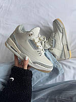 Білі жіночі шкіряні кросівки Nike Air Jordan 3 “CRAFT WHITE” premium  Демісезон Найк аїр Джордан 3