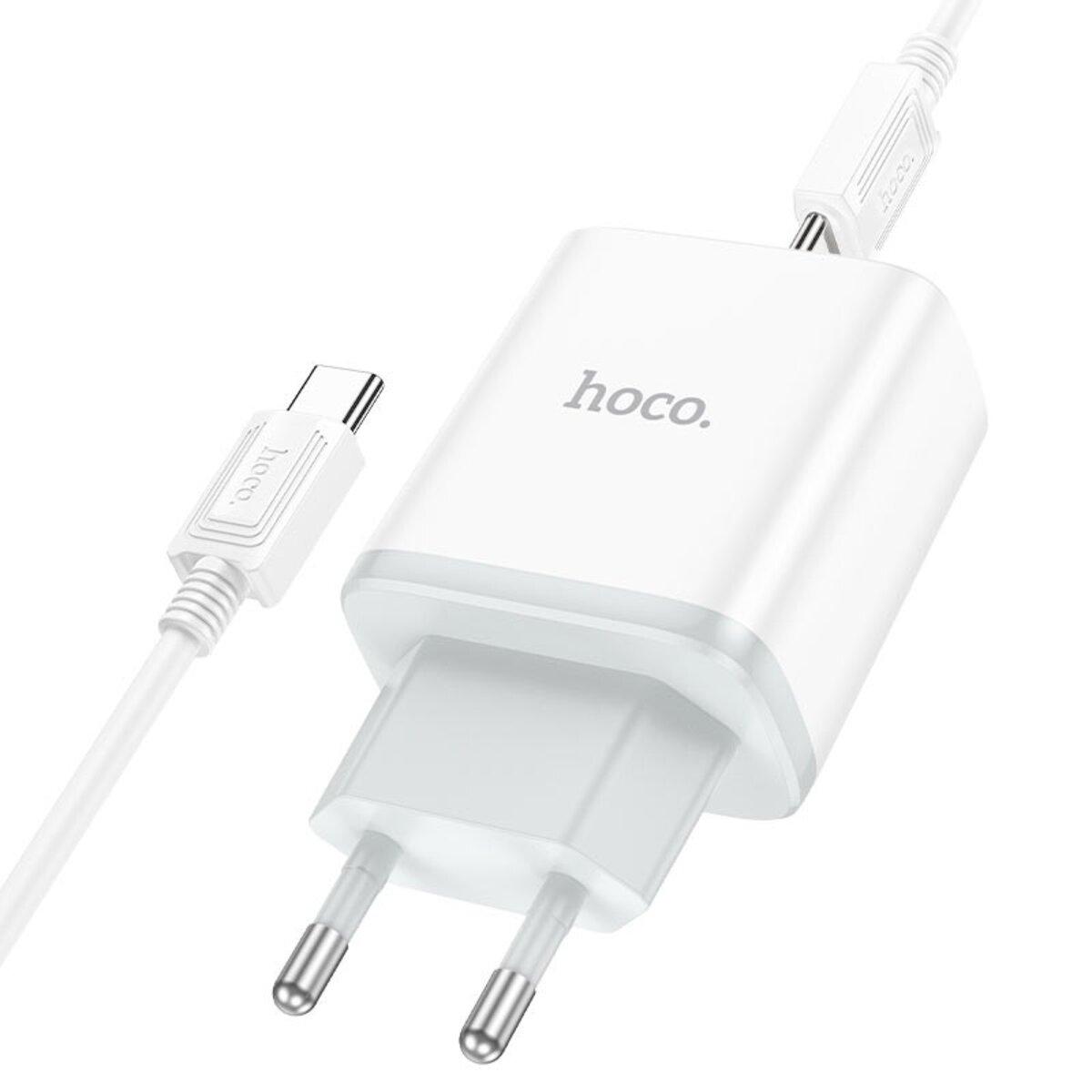 Мережевий зарядний пристрій HOCO C105A Stage dual port PD20W+QC3.0 charger set (Type-C to Type-C)(EU) White