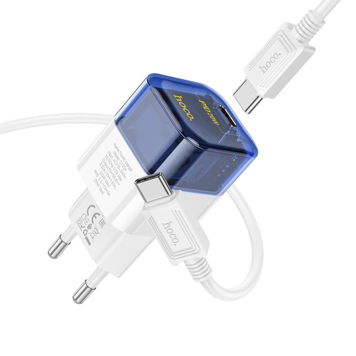 Мережевий зарядний пристрій HOCO C125A Transparent tribute single-port PD20W charger set(Type-C to Type-C) Transparent Blue
