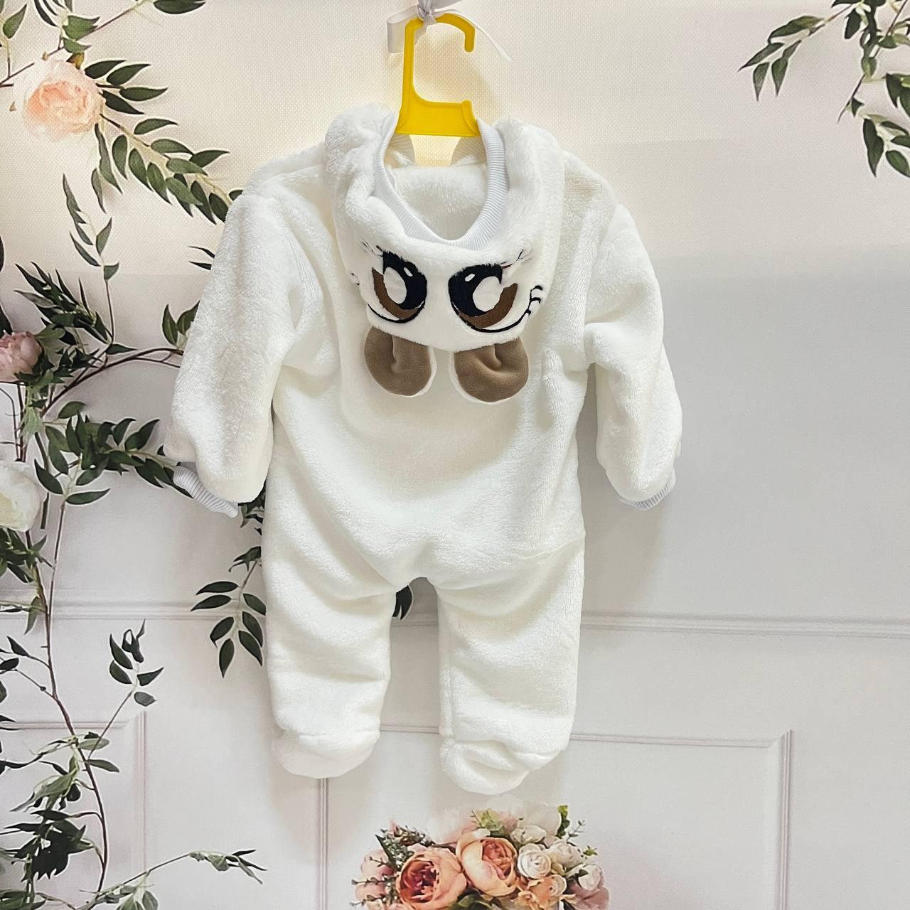 Махровий комбінезон Panda для новонароджених, білий з кавовим