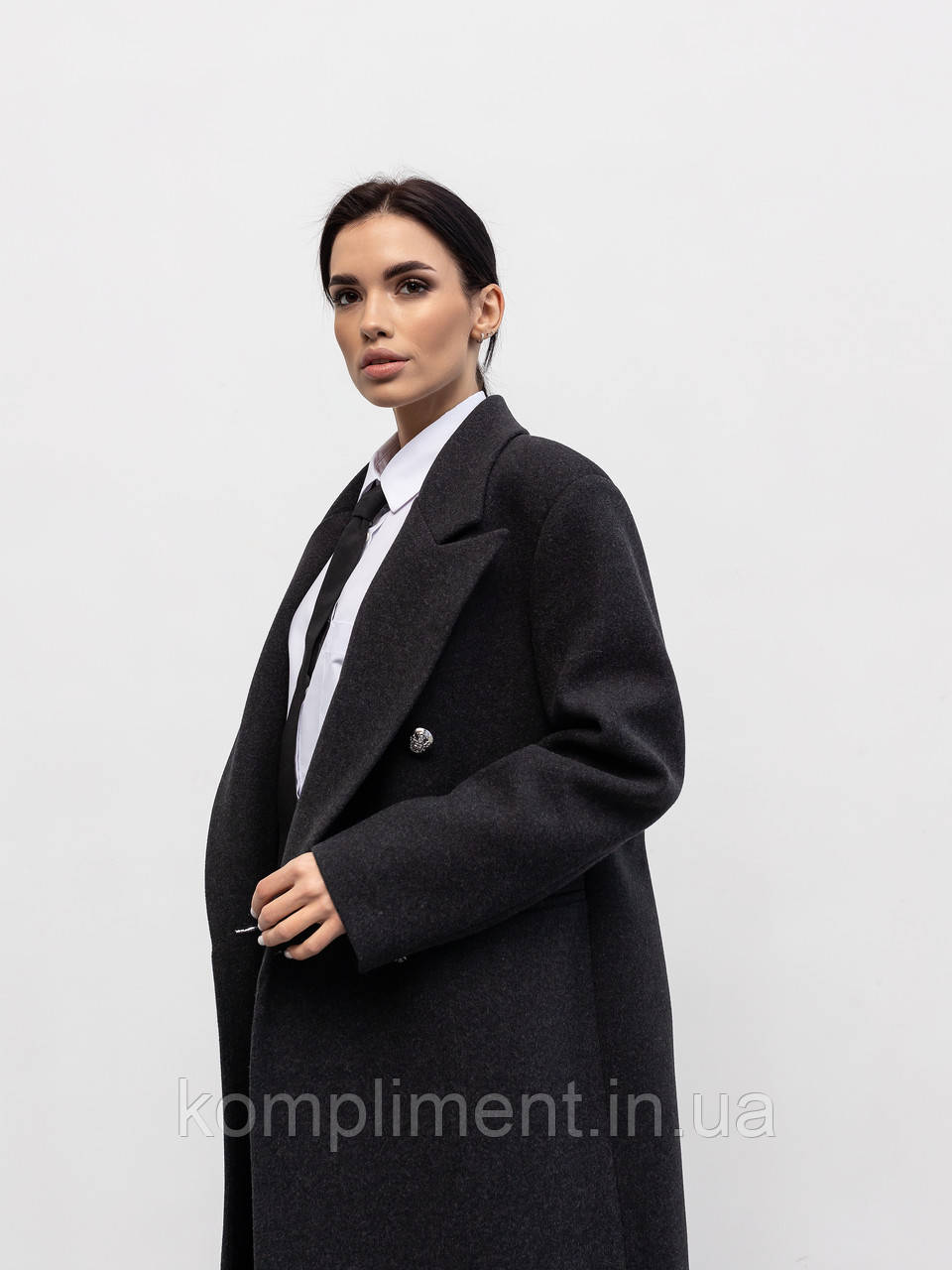 Елегантне жіноче демісезонне пальто "Бристоль", чорний (меланж), фото 1