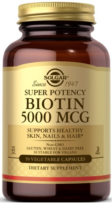 Solgar Biotin / Біотин 5 мг (5000 мкг) підвищена міцність у капсулах №100