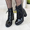 Черевики жіночі на стійкому підборі, на шнурках. Натуральна шкіра з тисненням крокодила, фото 2
