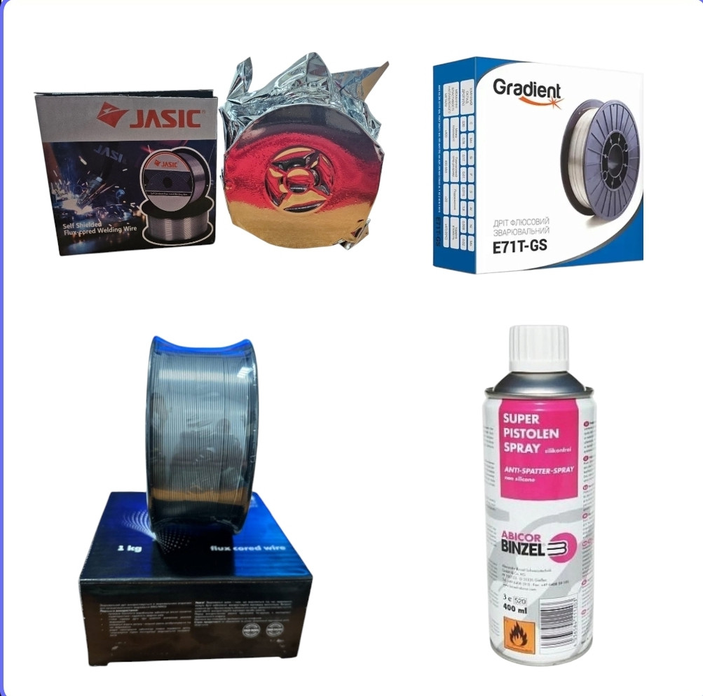 Зварювальний дріт флюсовий самозахисний е71gs 3 кг+спрей binzel