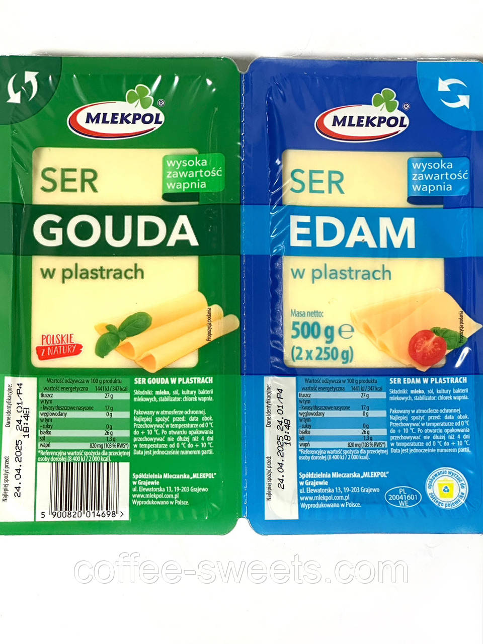 Сир нарізка слайсами Mlekpol Gouda+Edam 2*250 г (Польща)
