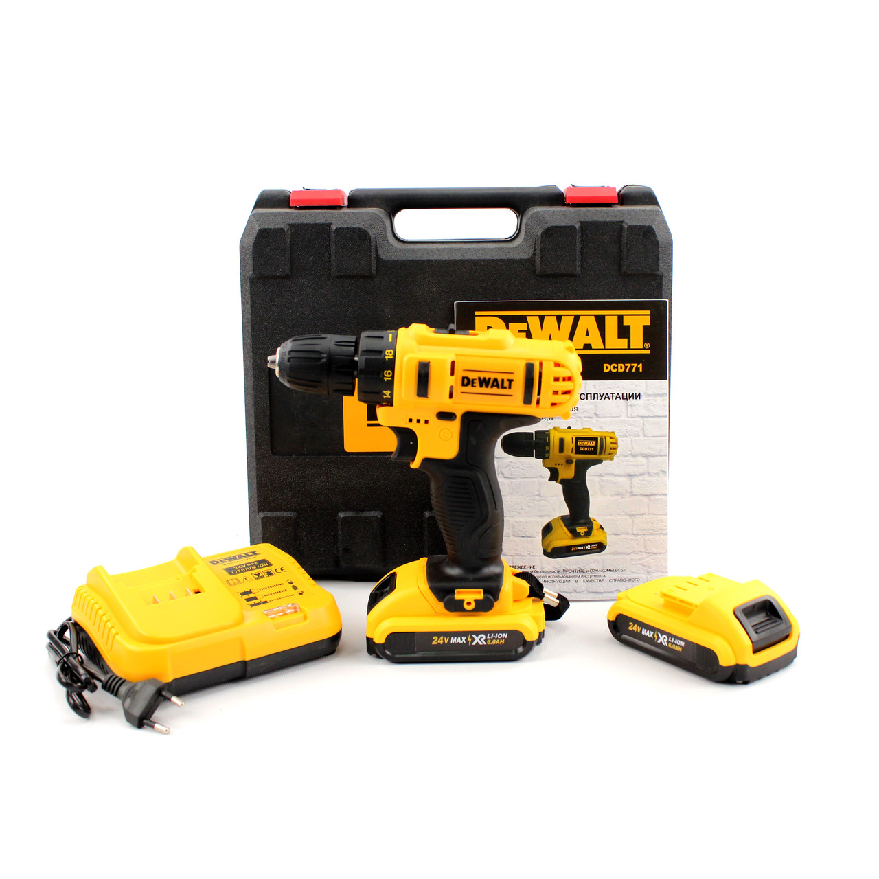 Шурупокрут DeWALT DCD771 (24V, 6AH) з набором інструментів. шурупокрут Деволт