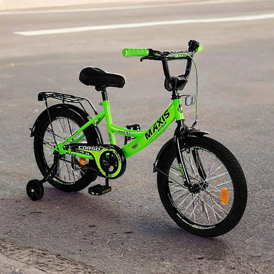 Дитячий двоколісний велобайк прогулянковий велосипед 16 дюймів додаткові колеса ручне гальмо багажник