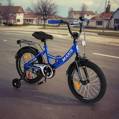 Двоколісний велосипед для хлопчика прогулянковий дитячий велобайк 16 дюймів додаткові колеса ручне гальмо