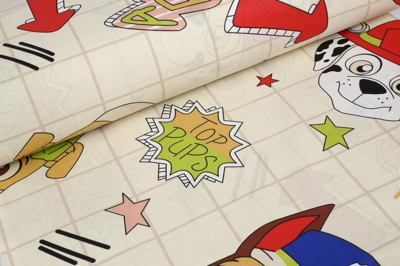 Ранфорс Щенячий патруль клітинка айворі, ширина 240 см