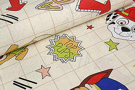 Ранфорс Щенячий патруль клітинка айворі, ширина 240 см