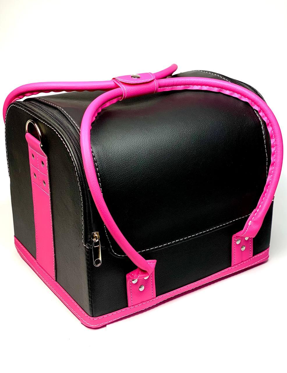 Сумка кейс для майстра бютикейс для перукаря органайзер для інструментів ADH-068 Чорний з рожевими ручками, фото 1