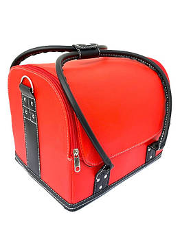 Косметичка органайзер, кейс для бьюті майстра, барбера, візаїста, перуки еко-шкіра червоний з чорними ручками