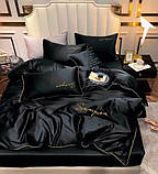 Постільна білизна двуспальна Сатин / Комплект постільної білизни з вишивкою Чорний, фото 2