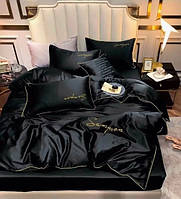 Постільна білизна полуторна Сатин / Комплект півтораспальної постільної білизни з вишивкою Чорний