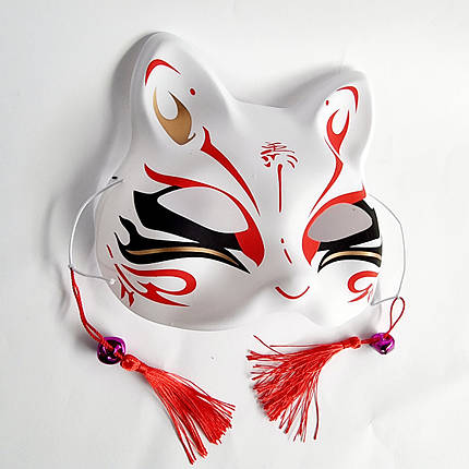 Маска Кіцуне Японської Лиси Kitsune чорна з червоним №3, 18х17 см, фото 2