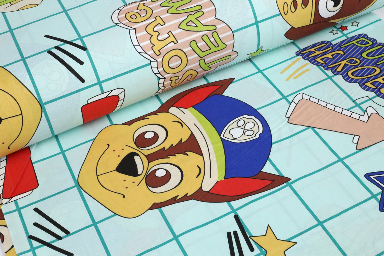 Ранфорс Щенячий патруль клітинка мʼята, ширина 240 см, фото 1