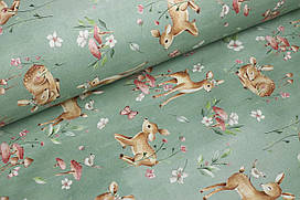 Ранфорс органічна бавовна Олені, метелики на мʼятному, digital