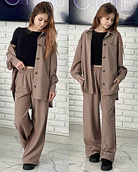 Стильний костюм ТРІЙКА для дівчат– сорочка, топ та штани (оверсайз), розміри на рости 134 - 160