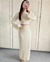 Женский теплый костюм топ с длинным рукавом и юбка-макси из двусторонней ангоры мустанг размеры 42-48