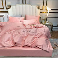 Постільна білизна полуторна Сатин / Комплект півтораспальної постільної білизни звишивкою Коралл