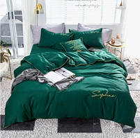 Постільна білизна полуторна Сатин / Комплект півтораспальної постільної білизни звишивкою Зелений