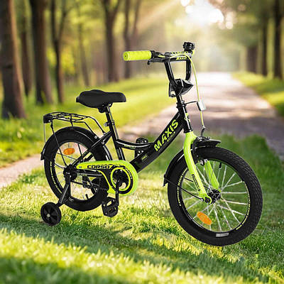 Двоколісний велосипед для дівчинки хлопчика прогулянковий дитячий байк 16" додаткові колеса ручне гальмо