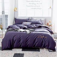 Постільна білизна полуторна Сатин / Комплект півтораспальної постільної білизни звишивкою Фіолетовий