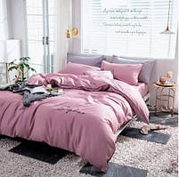 Постільна білизна полуторна Сатин / Комплект півтораспальної постільної білизни звишивкою Рожевий