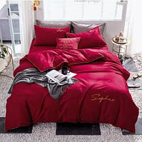 Постільна білизна полуторна Сатин / Комплект півтораспальної постільної білизни звишивкою Бордовий