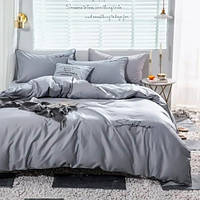 Постільна білизна полуторна Сатин / Комплект півтораспальної постільної білизни звишивкою Сірий