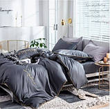 Постільна білизна двуспальна Сатин / Комплект постільної білизни з вишивкою Сірий, фото 3