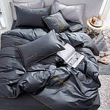 Постільна білизна двуспальна Сатин / Комплект постільної білизни з вишивкою Сірий, фото 4