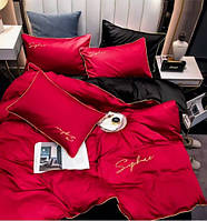 Постільна білизна полуторна Сатин / Комплект півтораспальної постільної білизни звишивкою Червоний