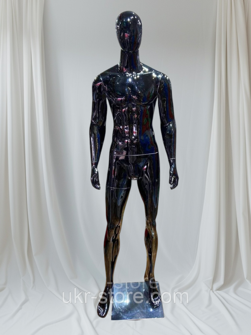 Чоловічий манекен лакований чорного кольору, фото 1