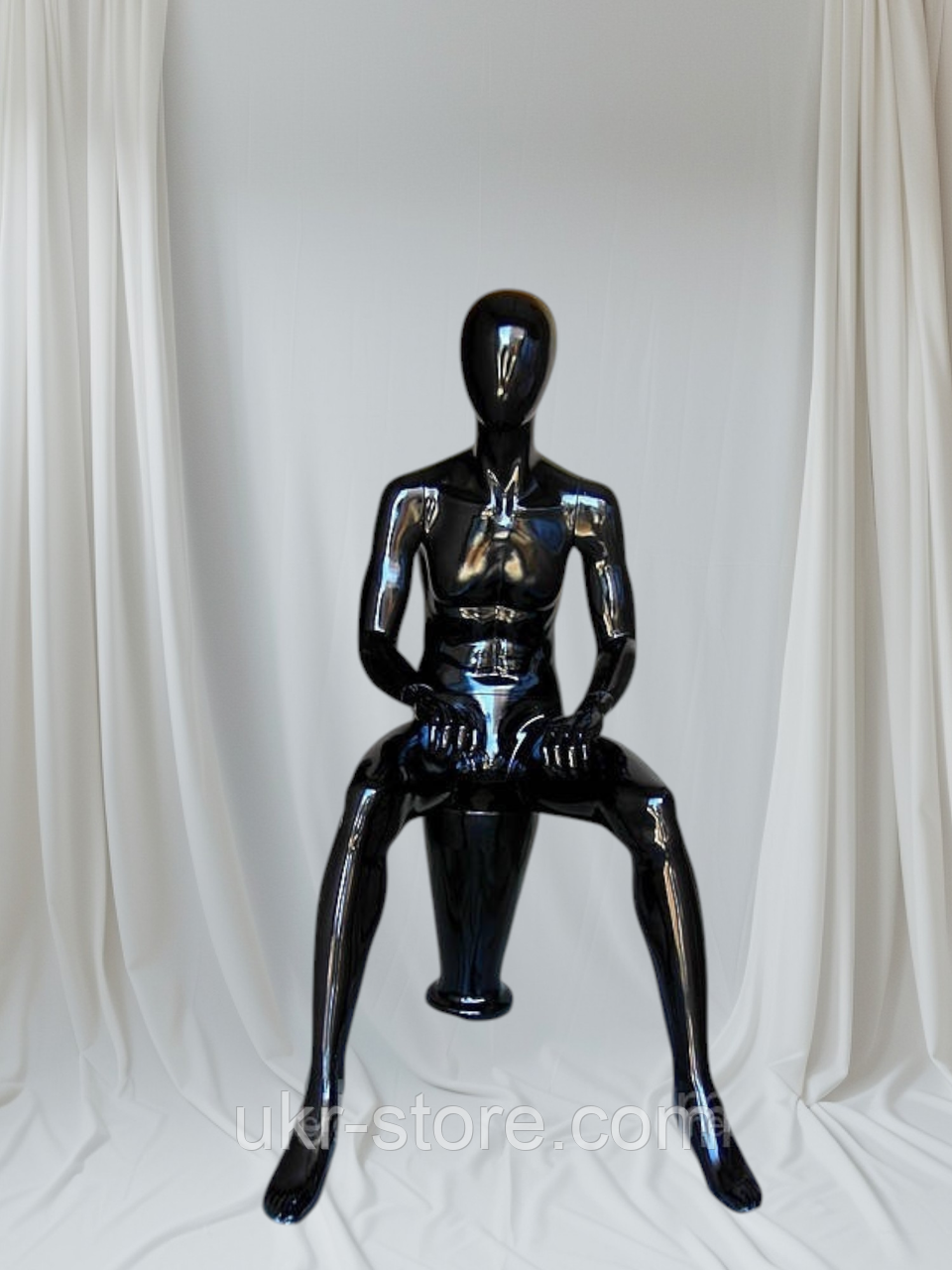 Манекен чоловічий лакований чорний сидячий, фото 1