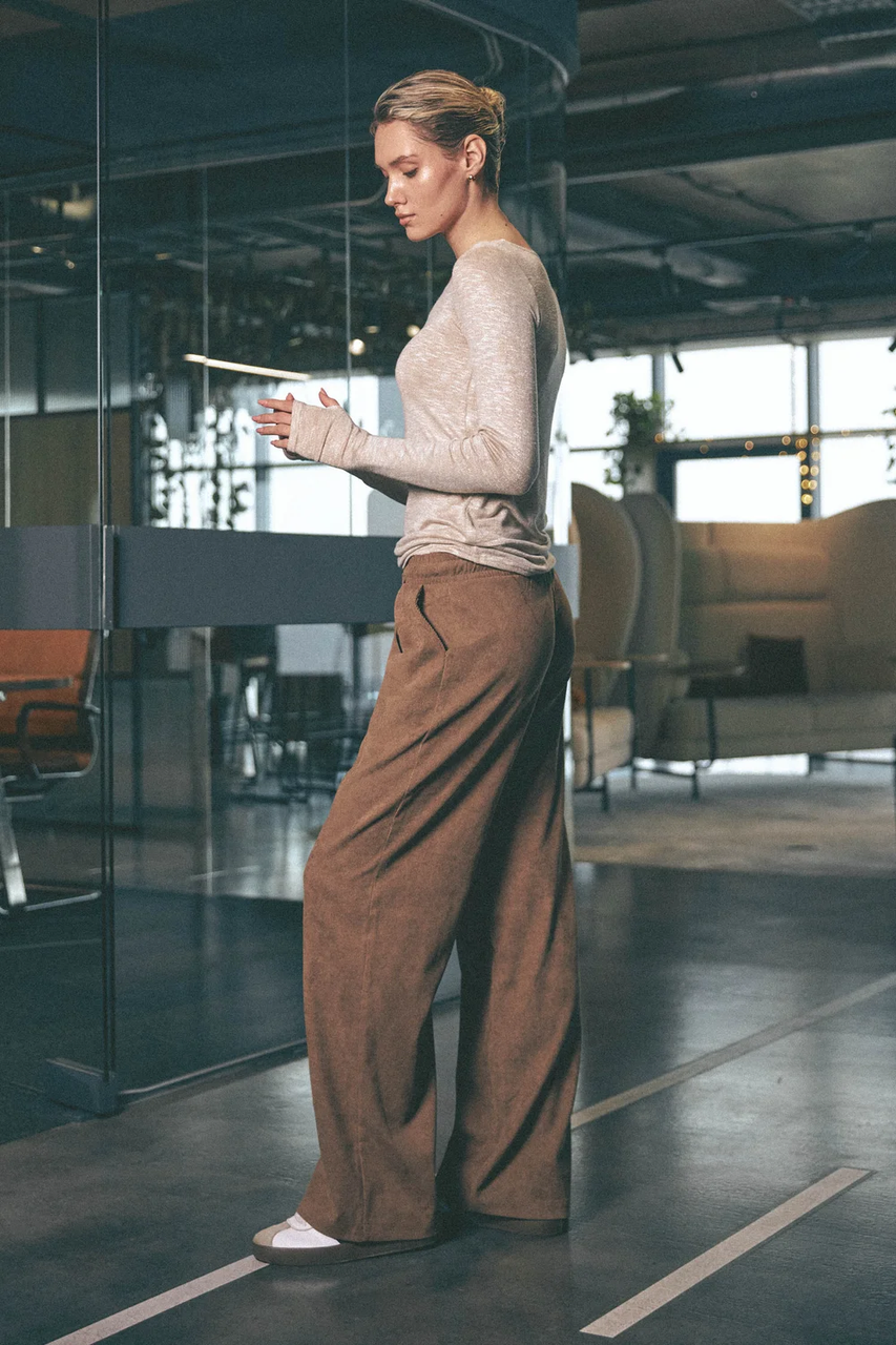 Стильні широкі вельветові брюки палацо 42-52 розміри різні кольори бежеві, фото 1