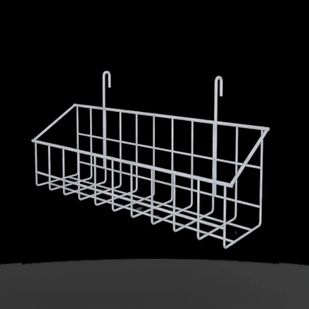 Кошик сітчатий навісний 43 х 10 см борт 8 см на торгову сітку Кошик - Полиця металевий білий на сітку, фото 1