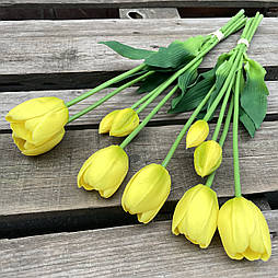 Штучний тюльпан бутон гелеві, латекс пучок 44 см 5 гілок жовтий