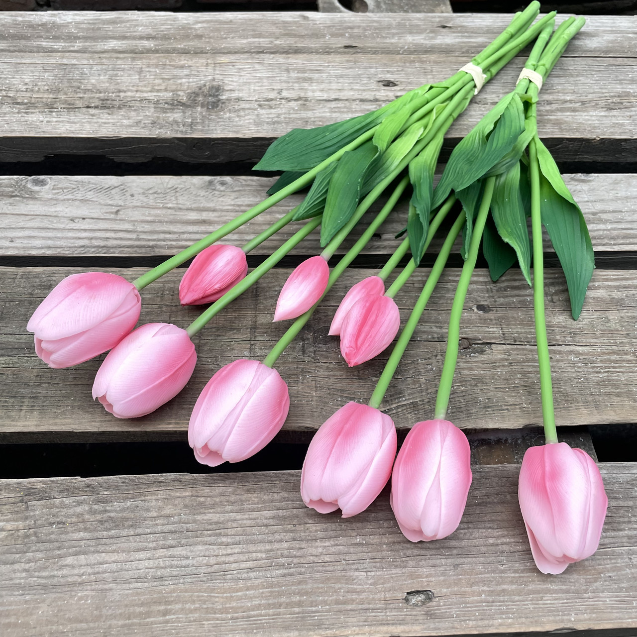 Штучний тюльпан бутон гелеві, латекс пучок 44 см 5 гілок рожевий, фото 1